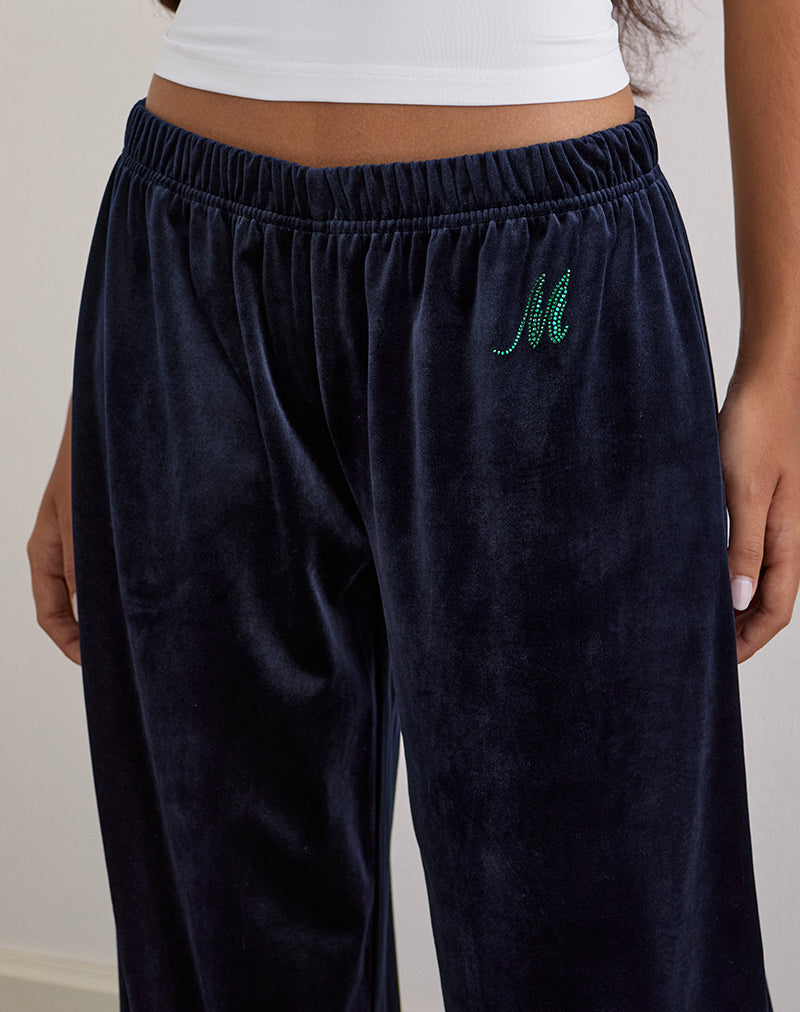 Glen Jogger in Velour Navy with 'M' Embelishment