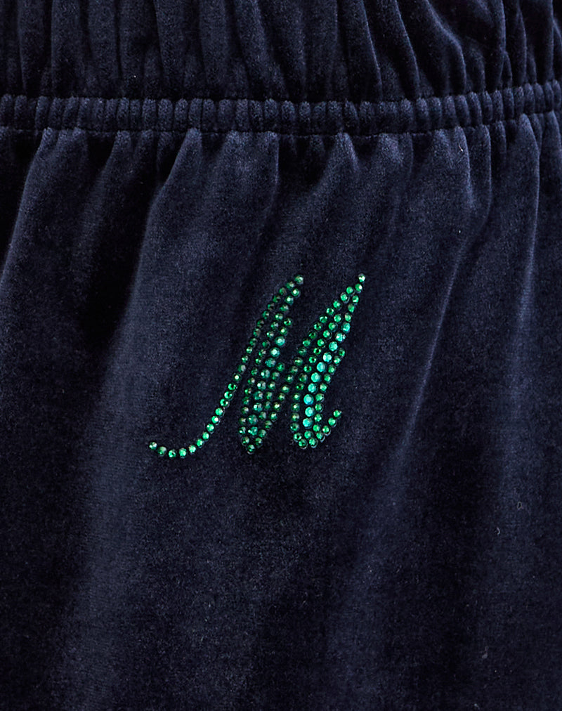 Glen Jogger in Velour Navy with 'M' Embelishment