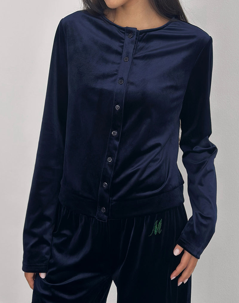 Kellen Button Up Cardigan in Velour Navy