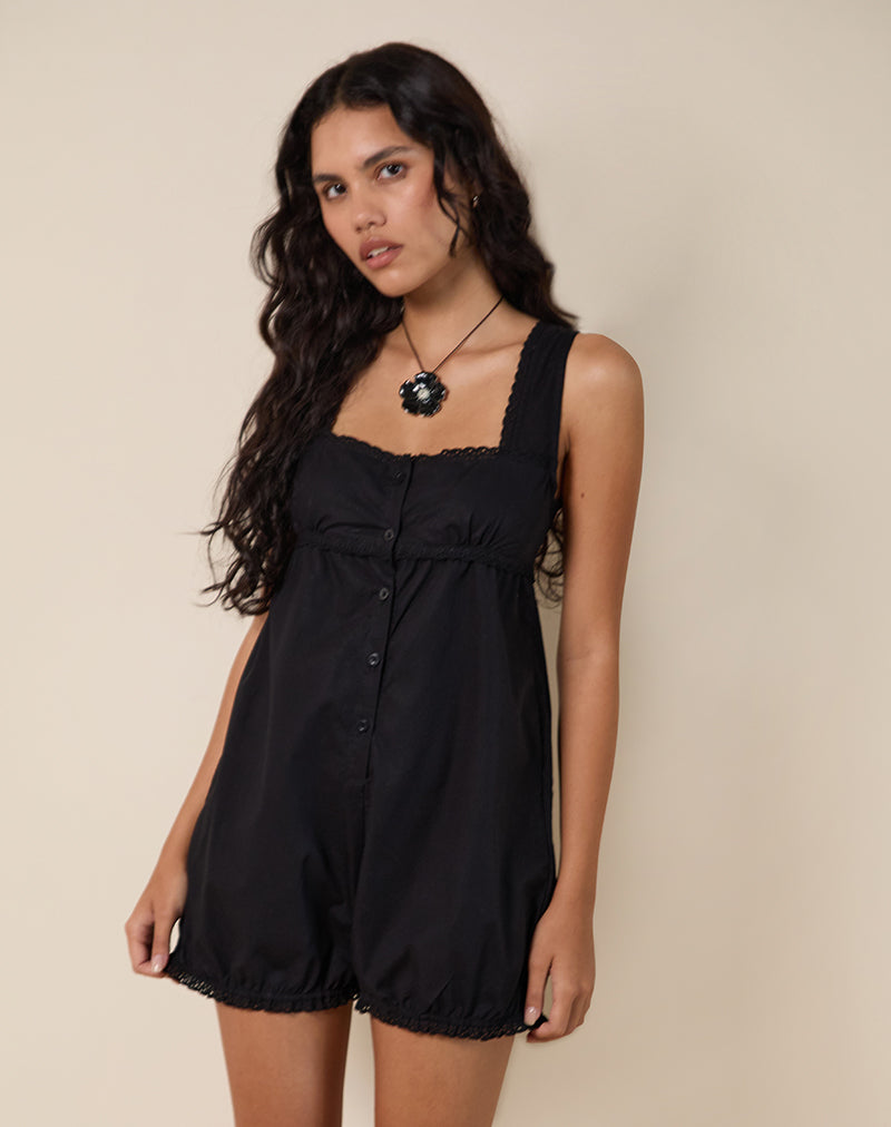 Kenna Babydoll Playsuit in Poplin Black