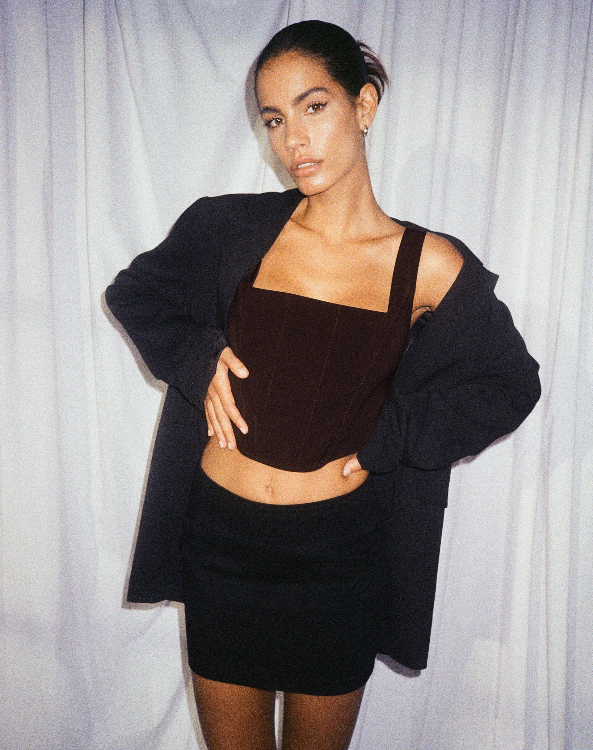 Kicy Corset Top in Tailoring Dark Chocolate