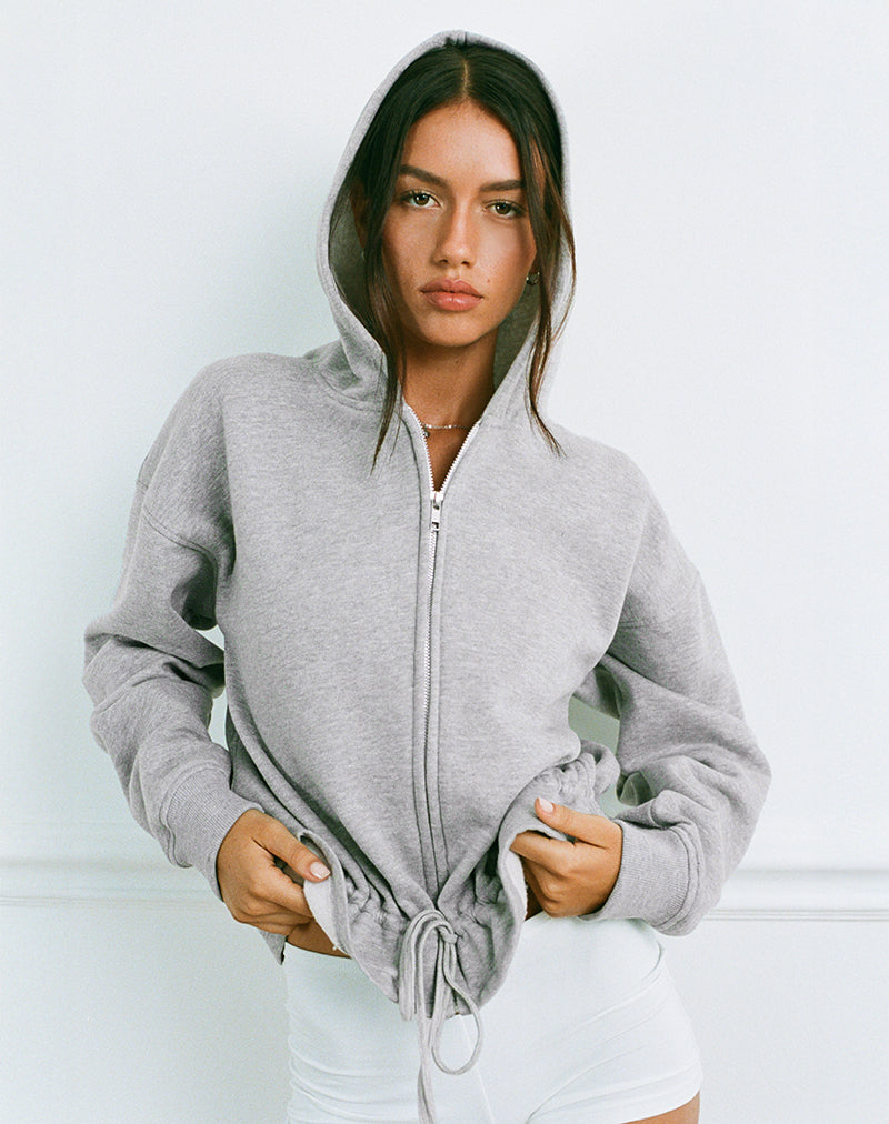 Kit Cinched Waist Hoodie in Grey Marl