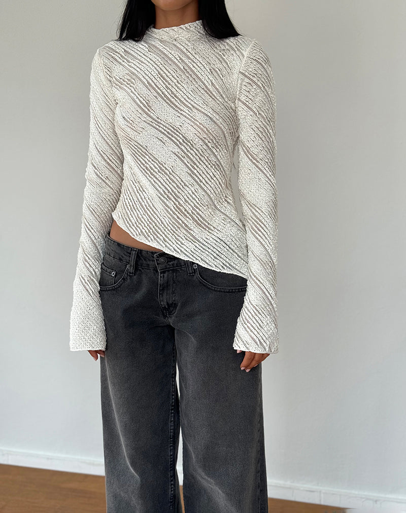 Kittie Long Sleeve Top in Textured Ivory