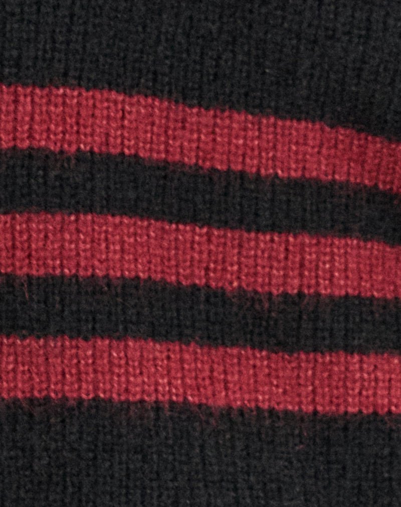 Knitza Jumper in Black with Red Stripes