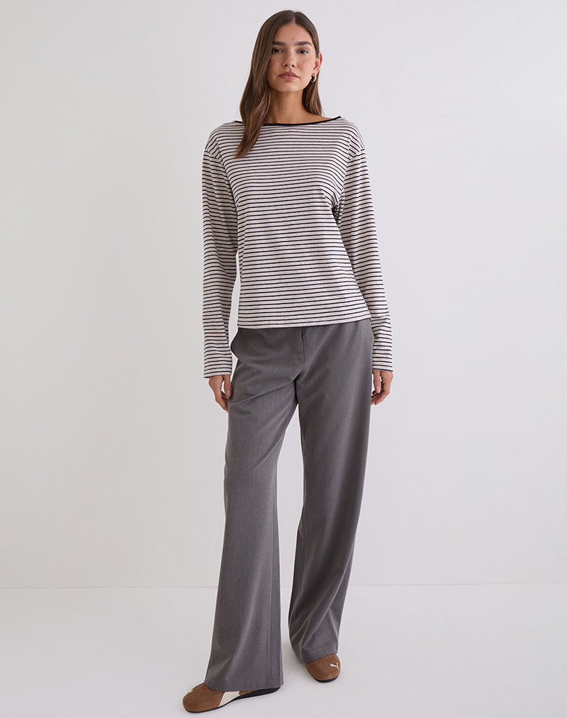 Kumiko Long Sleeve Top in Jersey Grey and Black