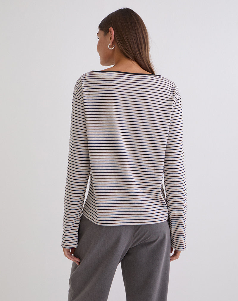Kumiko Long Sleeve Top in Jersey Grey and Black