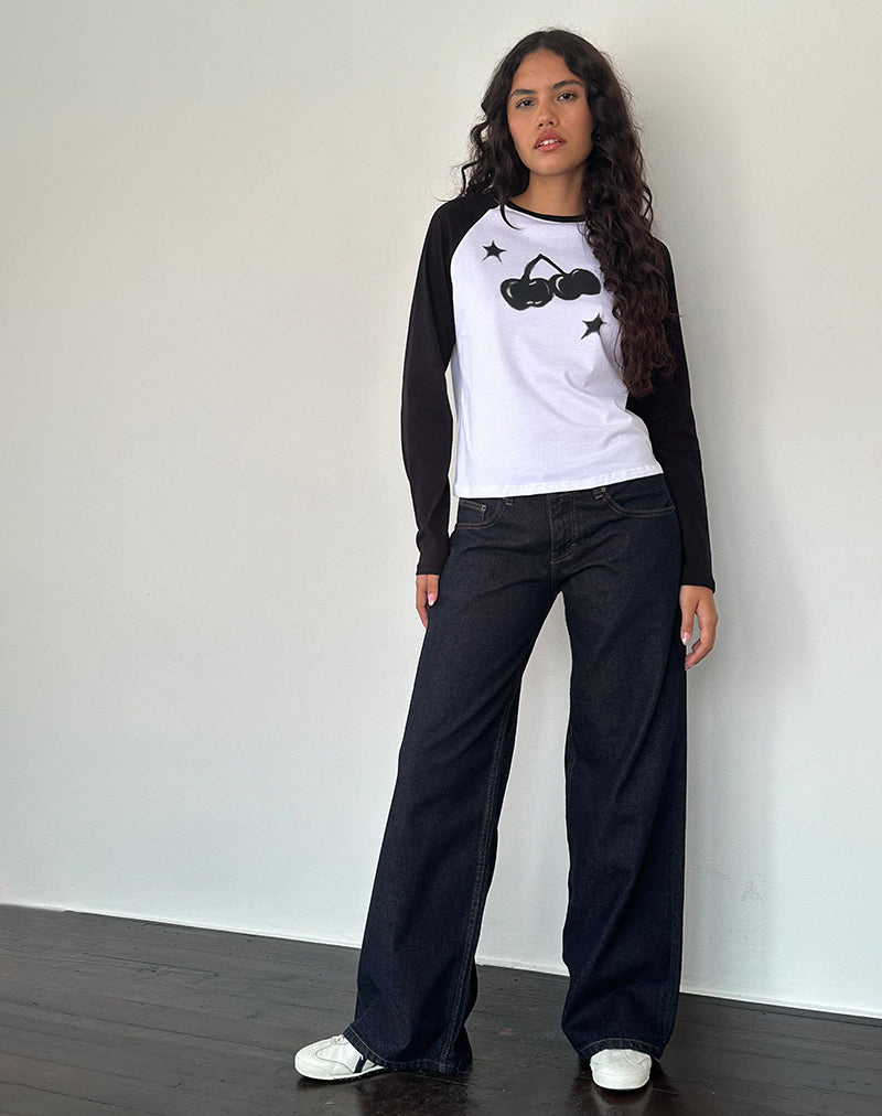 Kyiato Top in White and Black Cherry Print