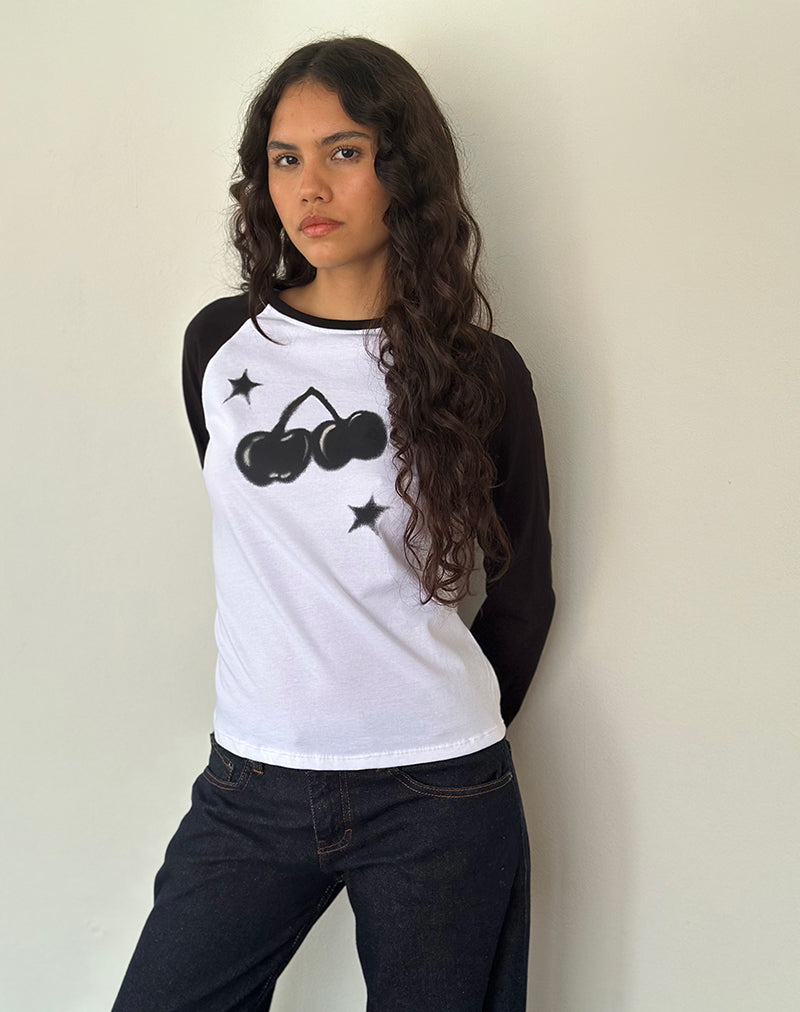 Kyiato Top in White and Black Cherry Print