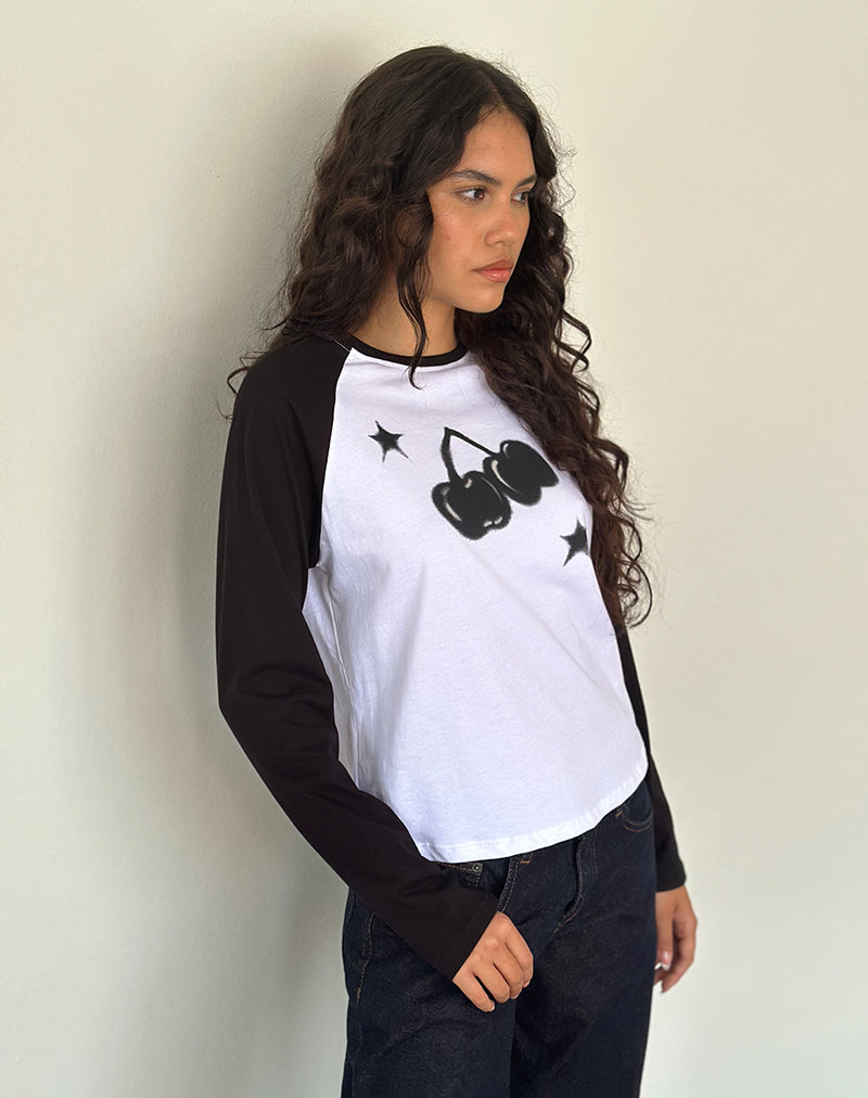 Kyiato Top in White and Black Cherry Print
