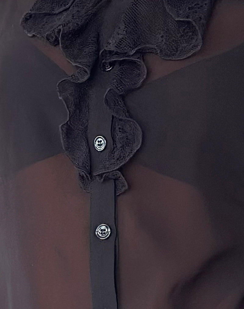 Lada Blouse in Black Chiffon with Lace Trim