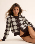Anzio Knitted Cardigan in Check Brown