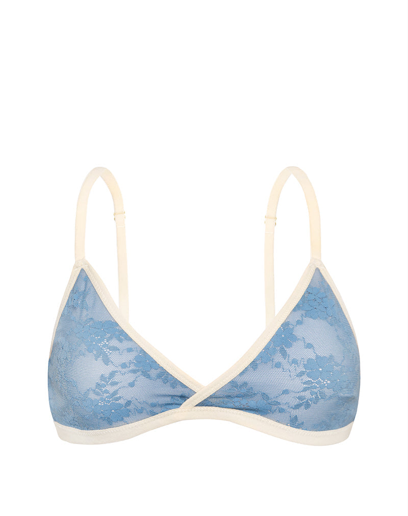 Lakara Bra in Blue Mesh with Ivory Binding