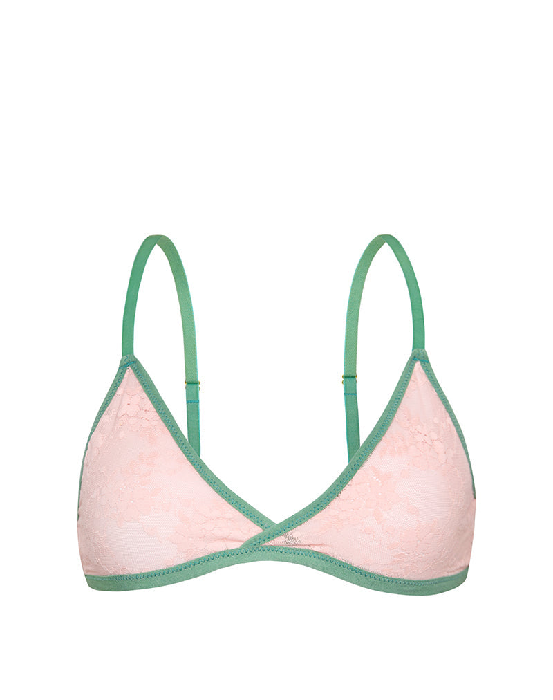 Lakara Bra in Pink Mesh with Green Contrast Binding