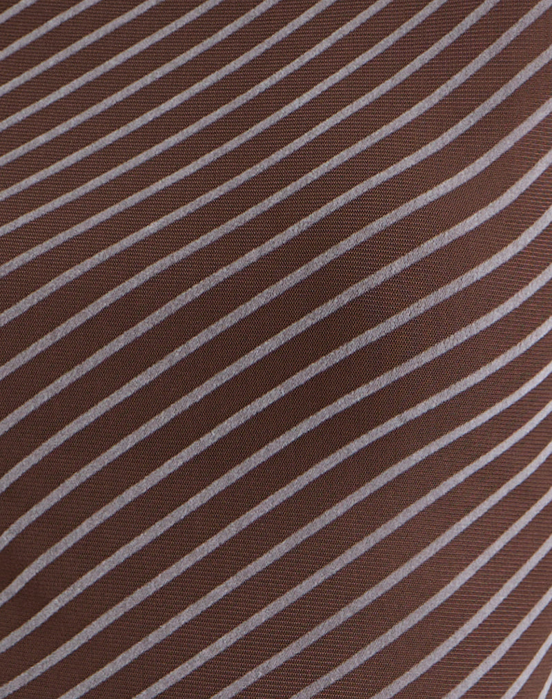 Lakya Long Sleeve Top in Diagonal Stripe Flocked Brown and Cream