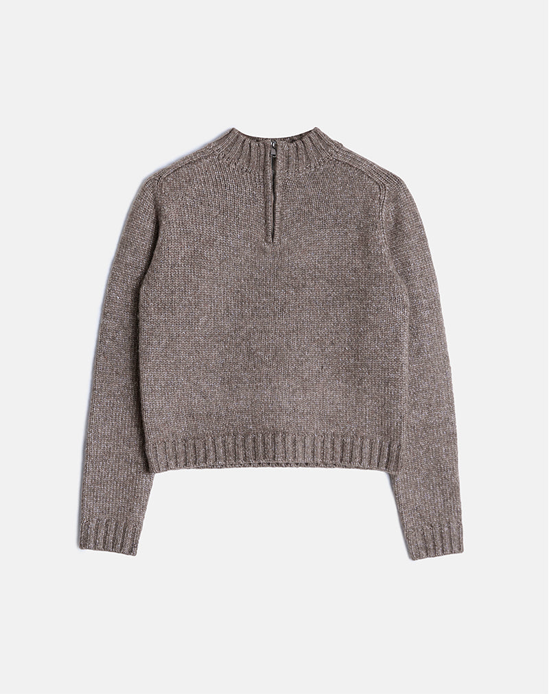 Lamara Quater Zip Jumper in Dark Brown Marl