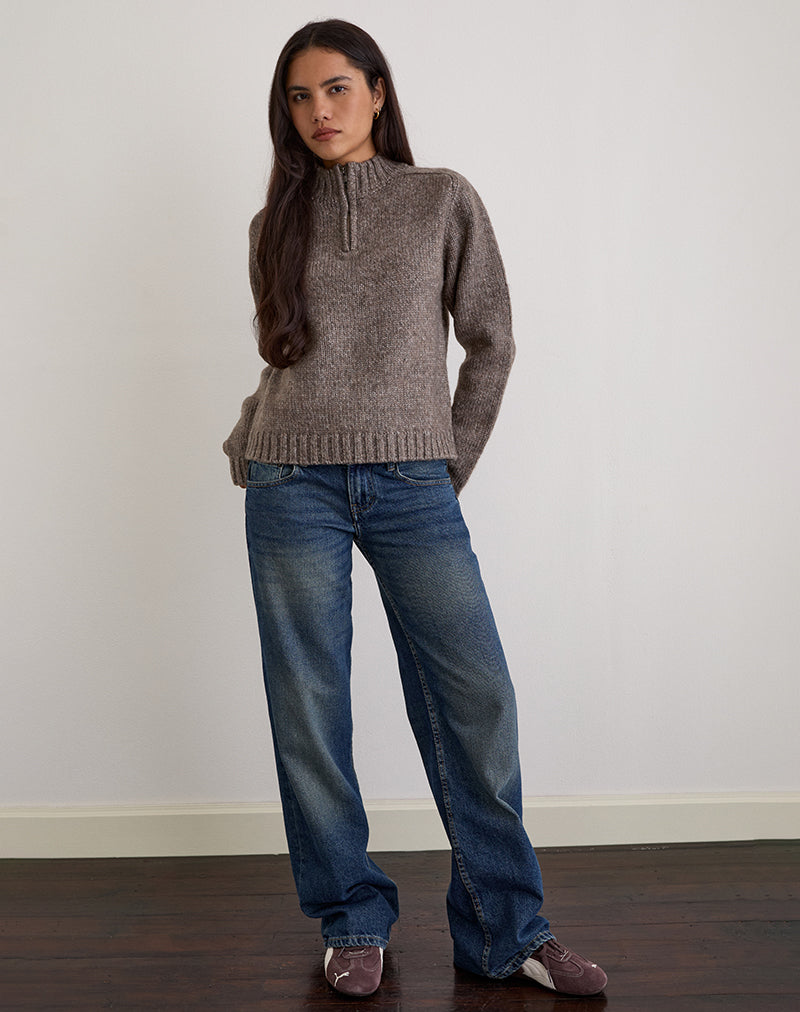 Lamara Quater Zip Jumper in Dark Brown Marl