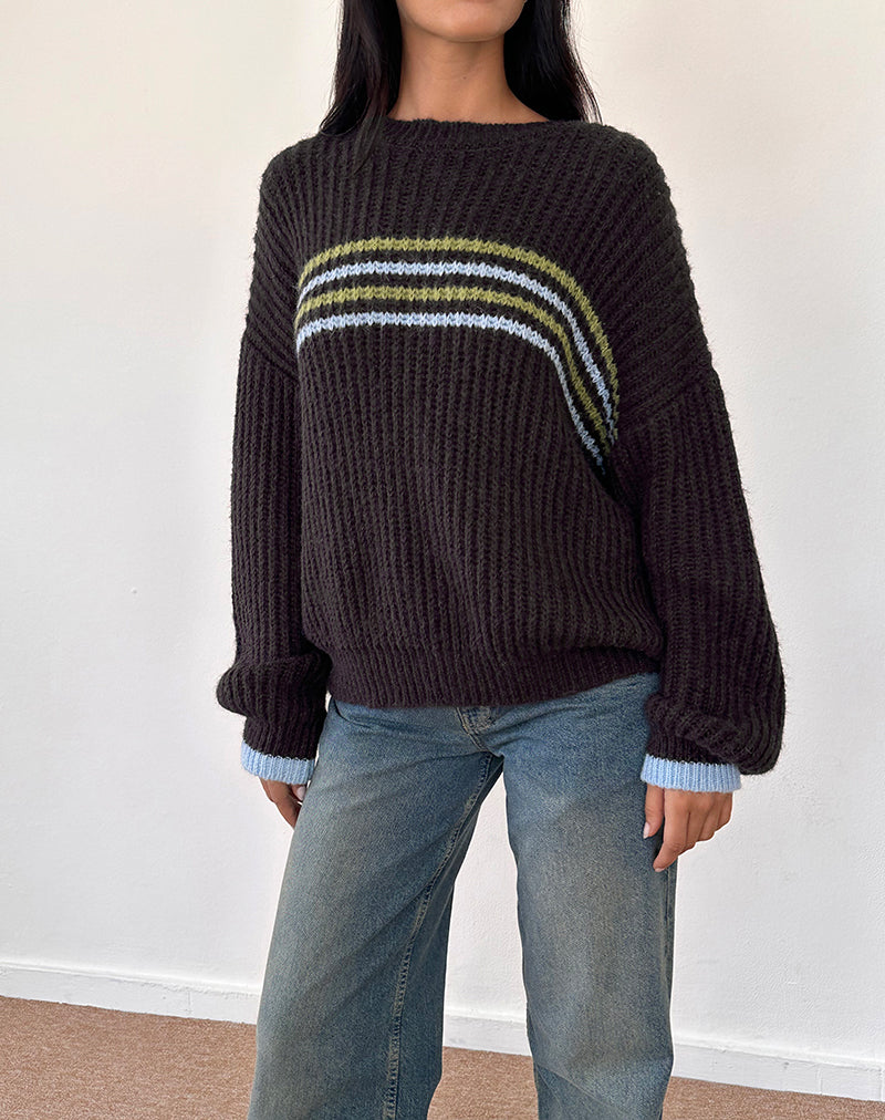 Lamees Jumper in Brown Knit with Stripe