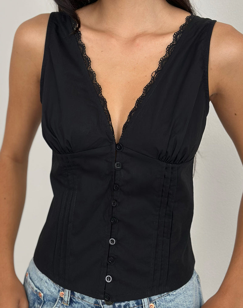 Lasily V Neck Corset Top in Black
