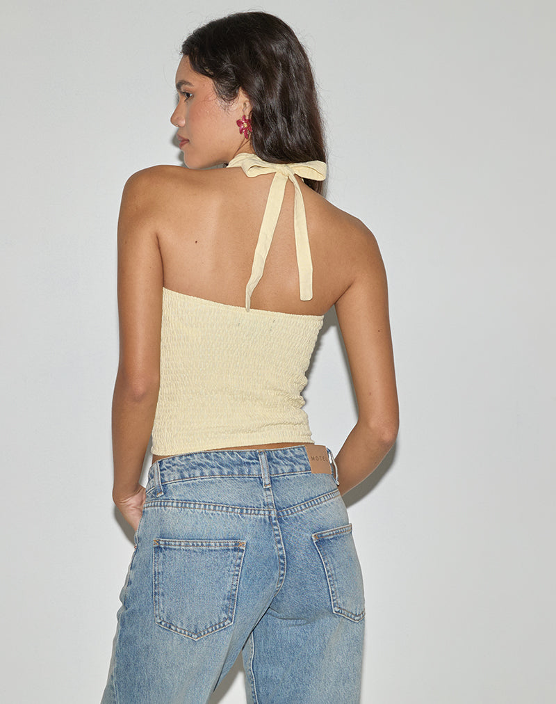 Lasy Linen Wrap Halterneck Top in Lemon