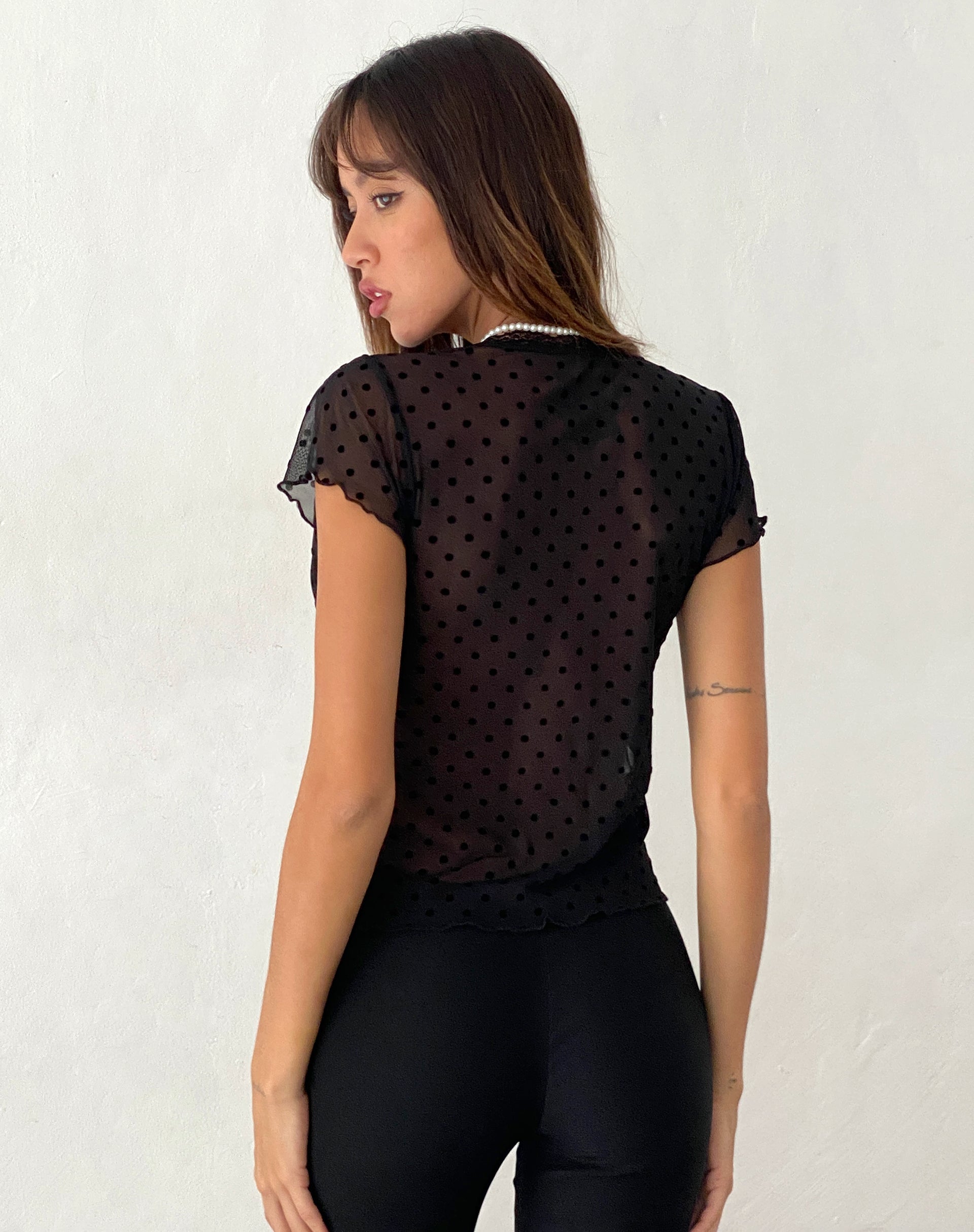 Lavanya Butterfly Top in Polka Black Flock