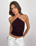 Lay Halterneck Top in Redwood with Pink Lady Binding