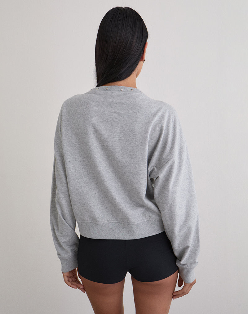 Lazuly Slim Sweatshirt in Grey Marl with Studs