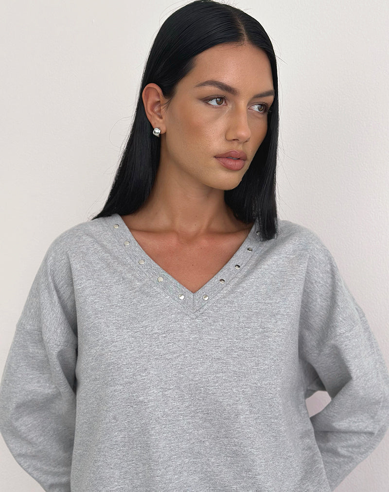 Lazuly Slim Sweatshirt in Grey Marl with Studs