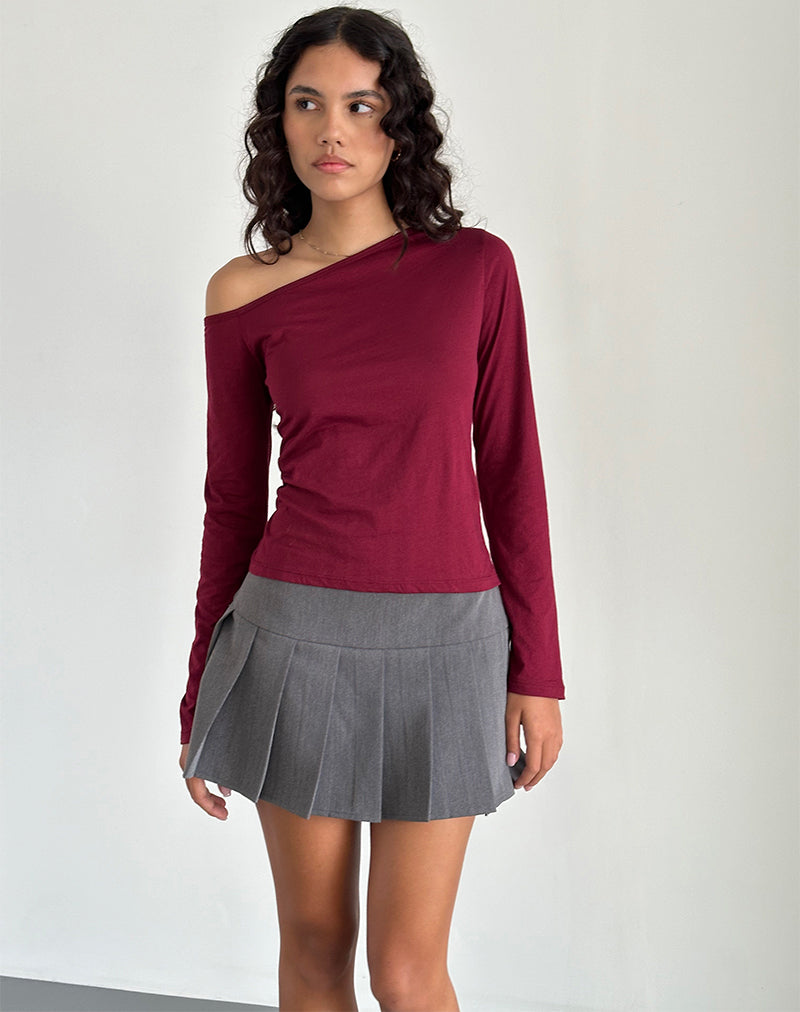 Ledez Asymmetric Slouchy Top in Burgundy Tissue