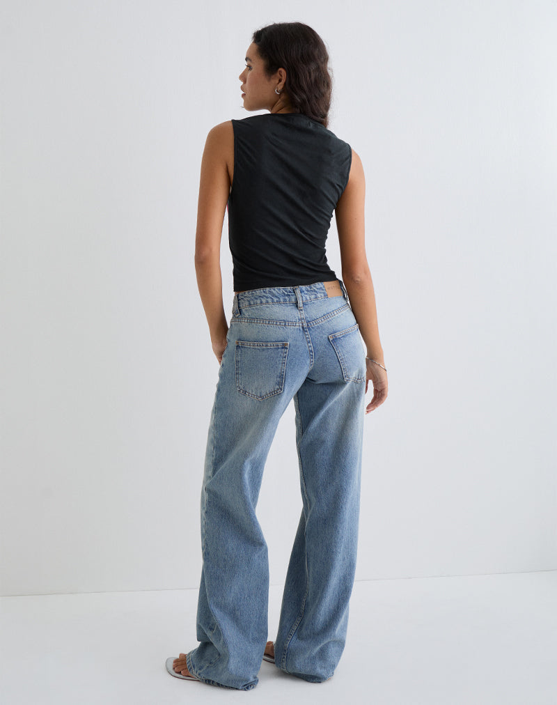 Leen Top in Black Hibiscus Flower Pink