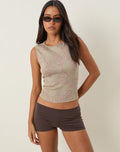 Leen Tank Top in Khaki Hibiscus Doodle Pink