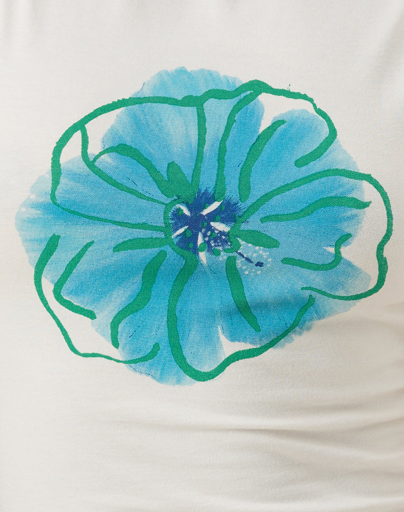 Leen Tank Top in Ivory with Painted Flower Blue