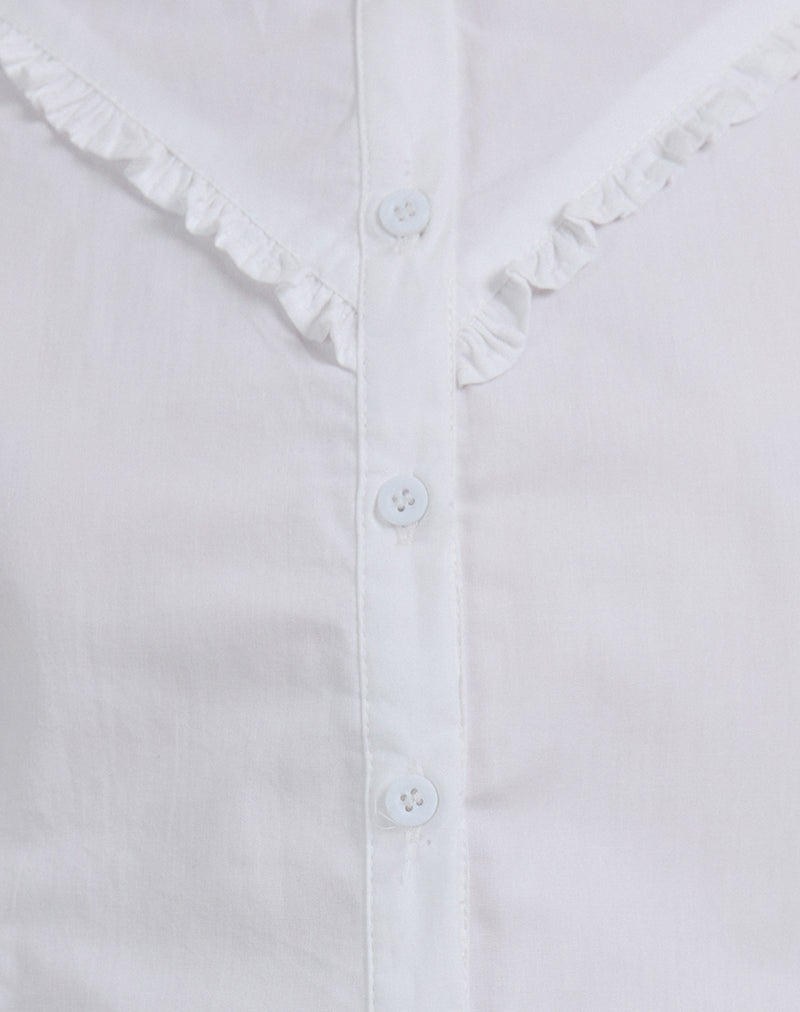Legra Frill Neck Shirt in Poplin White