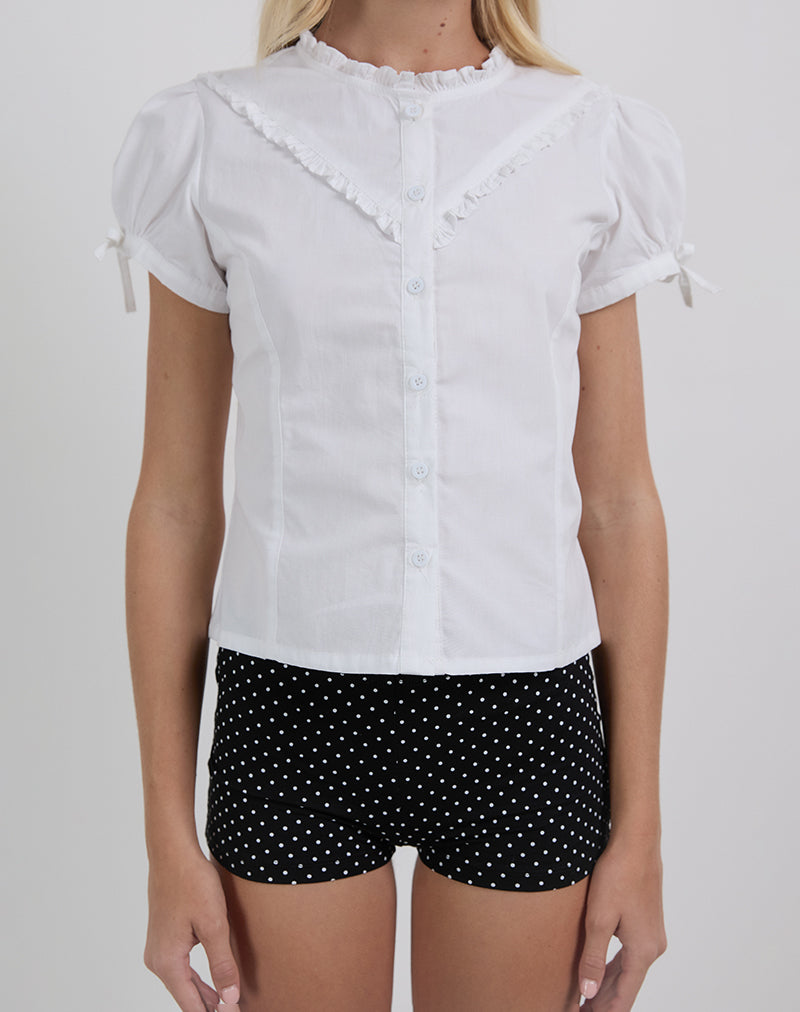 Legra Frill Neck Shirt in Poplin White