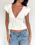 Leisma Frill Top in Jersey White with Studs