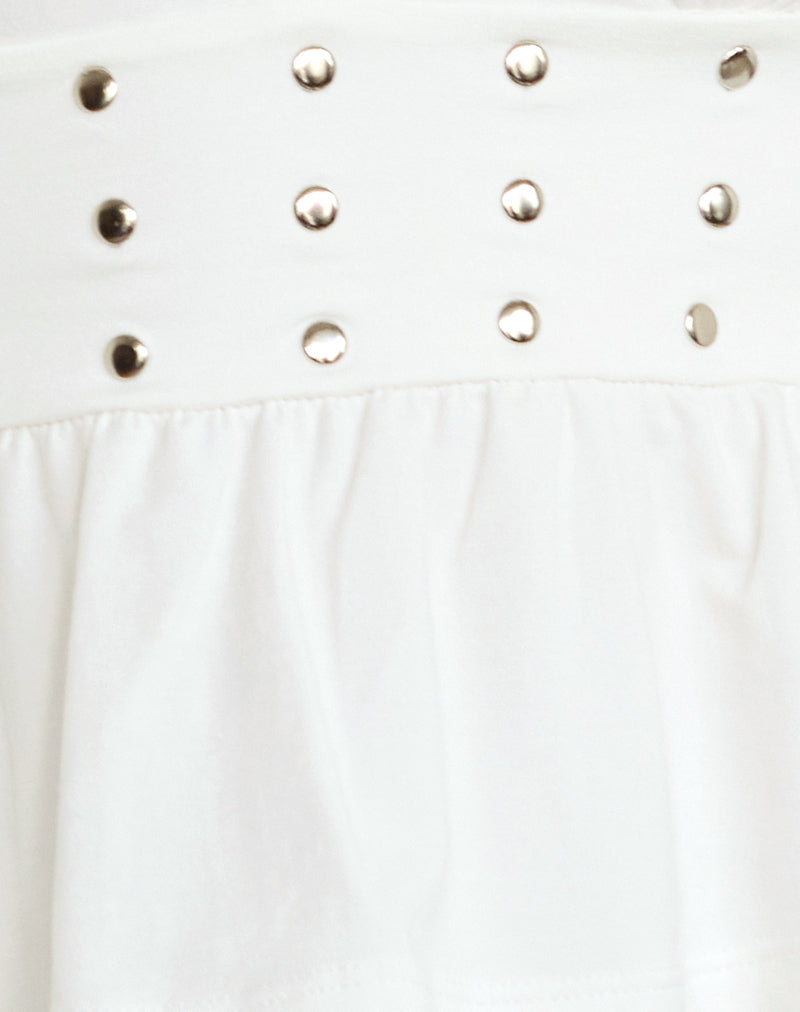 Leisma Frill Top in Jersey White with Studs