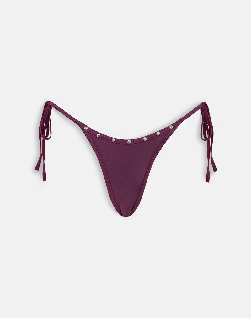 Lentra Bikini Bottom in Burgundy with Studs