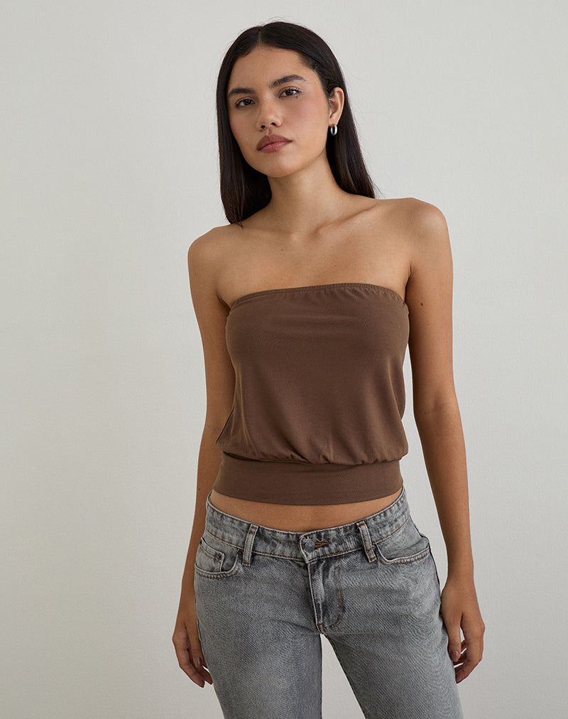 Leocadia Bandeau Top in Cupro Bitter Chocolate