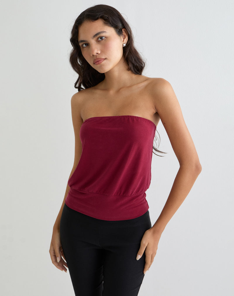 Leocadia Bandeau Top in Cupro Dark Red