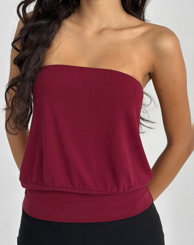 Leocadia Bandeau Top in Cupro Dark Red