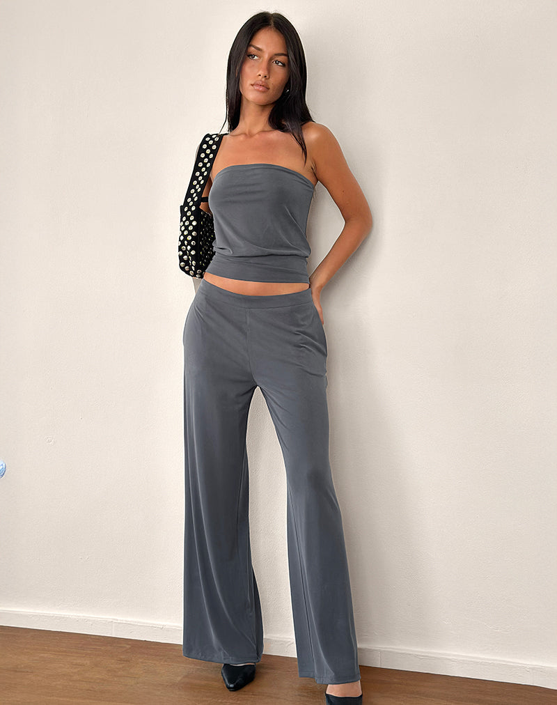 Baku Wide Leg Trouser in Dark Grey
