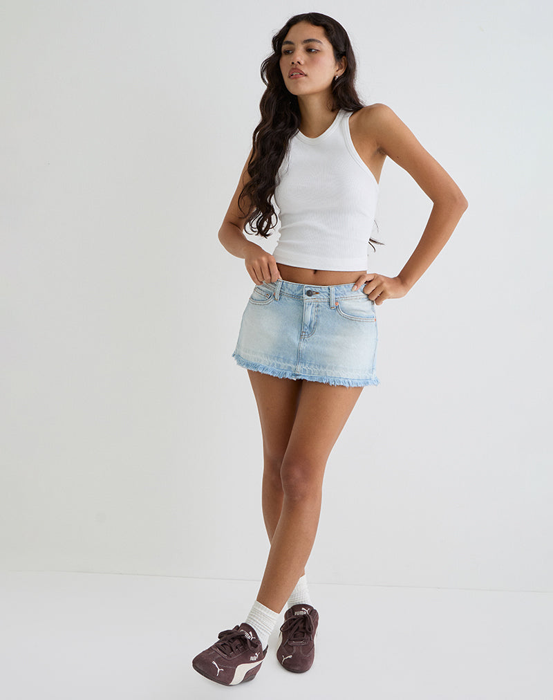 Low Rise Denim Mini Skirt in Icy Blue