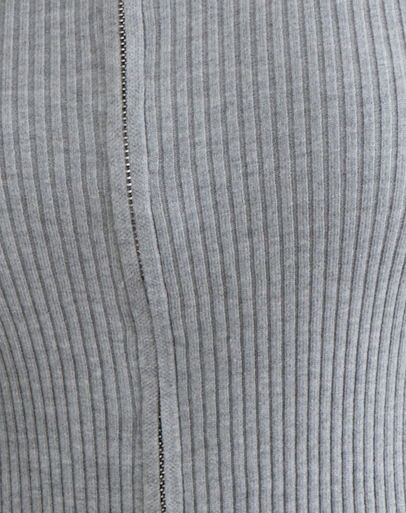 Liano Zip Cardigan in Rib Knit Grey