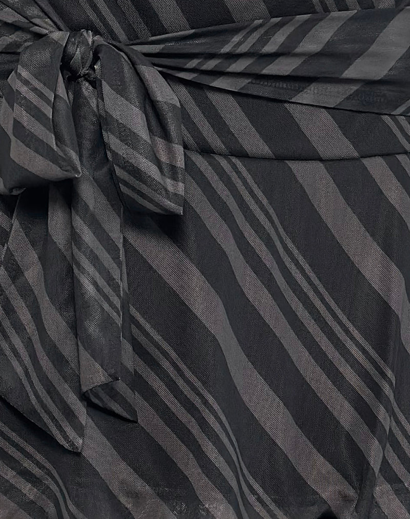 Libri Mini Skirt in Irregular Stripe Grey Black