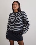 Liliana Cardigan in Knit Big Zebra Black and Grey