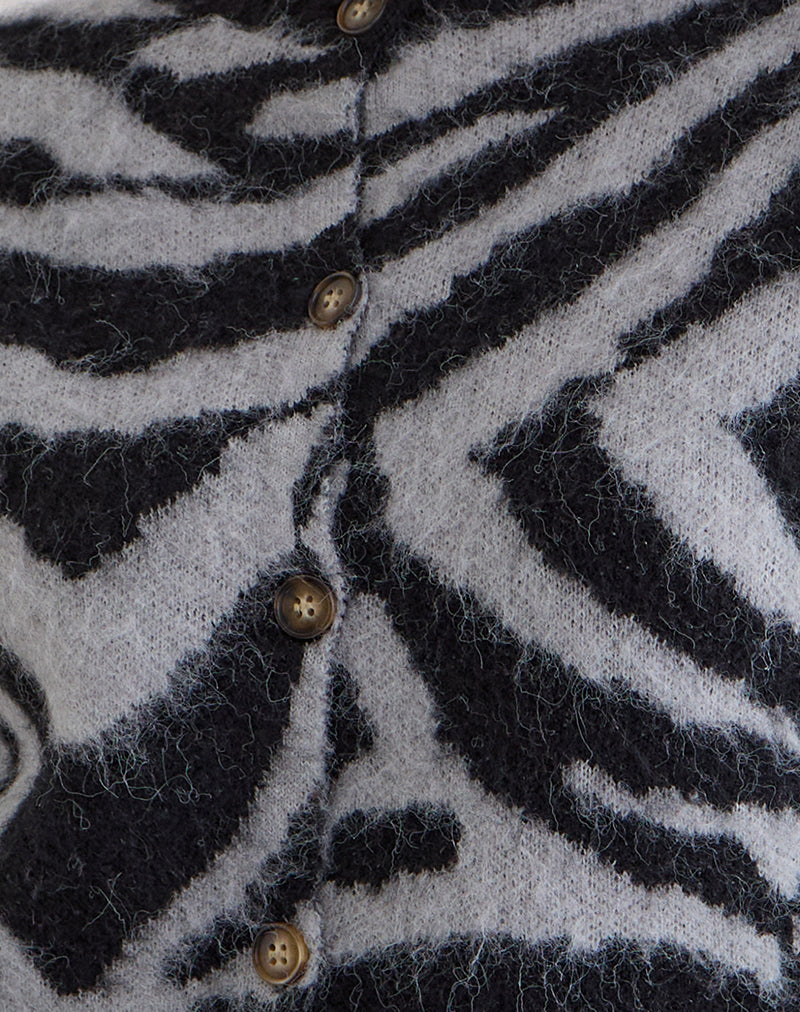 Liliana Cardigan in Knit Big Zebra Black and Grey