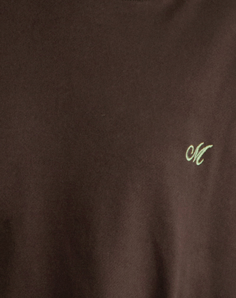 Lingwu Hoodie in Bitter Chocolate with Green Binding and M Embroidery