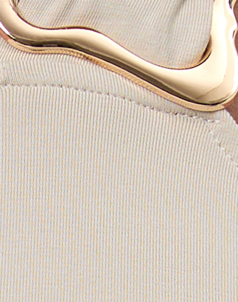 Lorie Halterneck Top in Cupro Oatmilk with Metal Ring