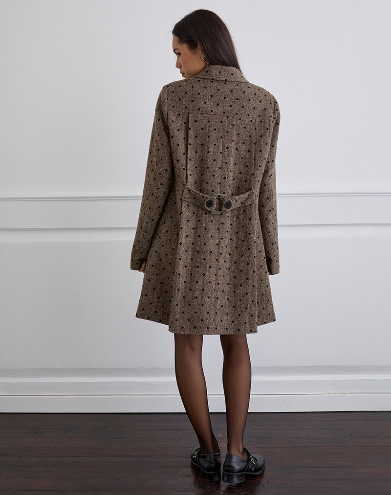 Lirena Longline Coat in Polka Brown