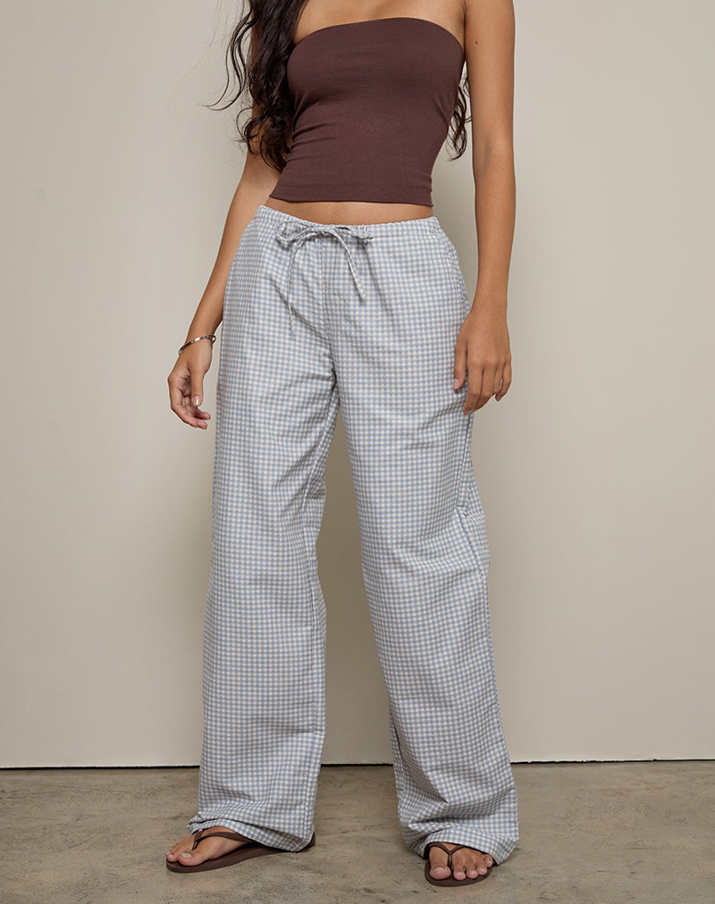 Lirura Trouser in Mini Gingham Blue and Grey