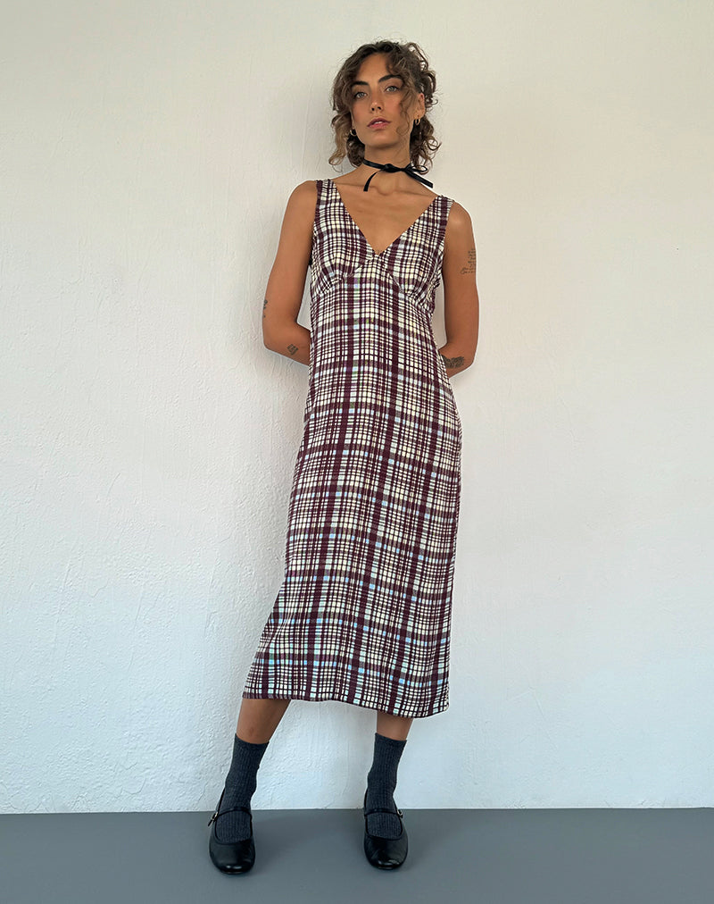 Liva Midi Dress in Multi Check Brown